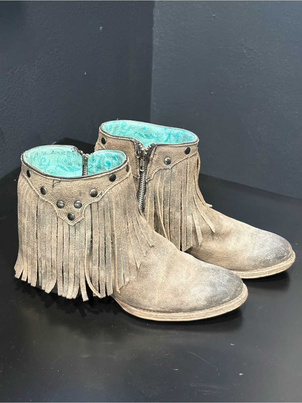 Corral Fringe Ankle Boots Grey 9